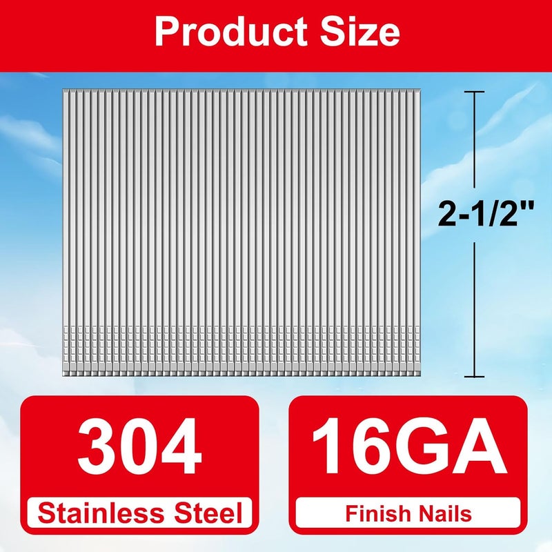 SimCos 16 Gauge 304 Stainless Steel Straight Finish Nails, Assorted Size Project Pack for Pneumatic, Electric Finish Nailer or Nail Gun (2-1/2") - Image 3